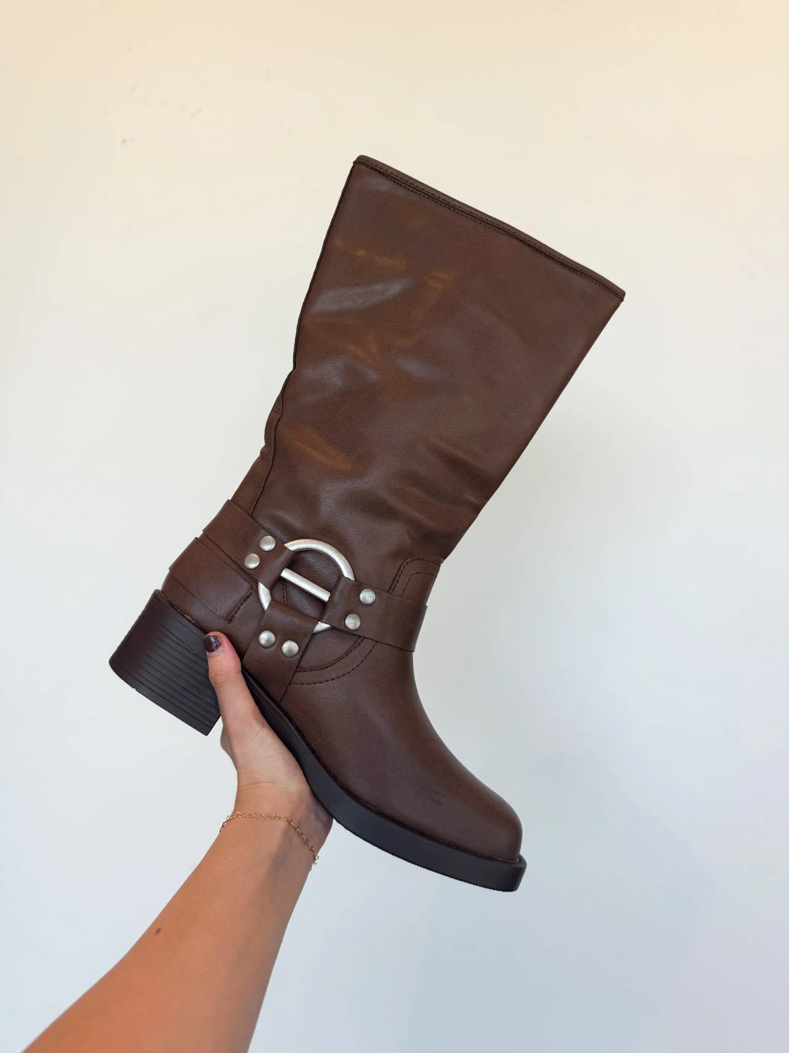 Alex Mid Calf Buckle Booties- Brown