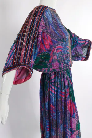 Beaded Palm Print Dress