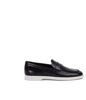 Black nappa leather penny loafers