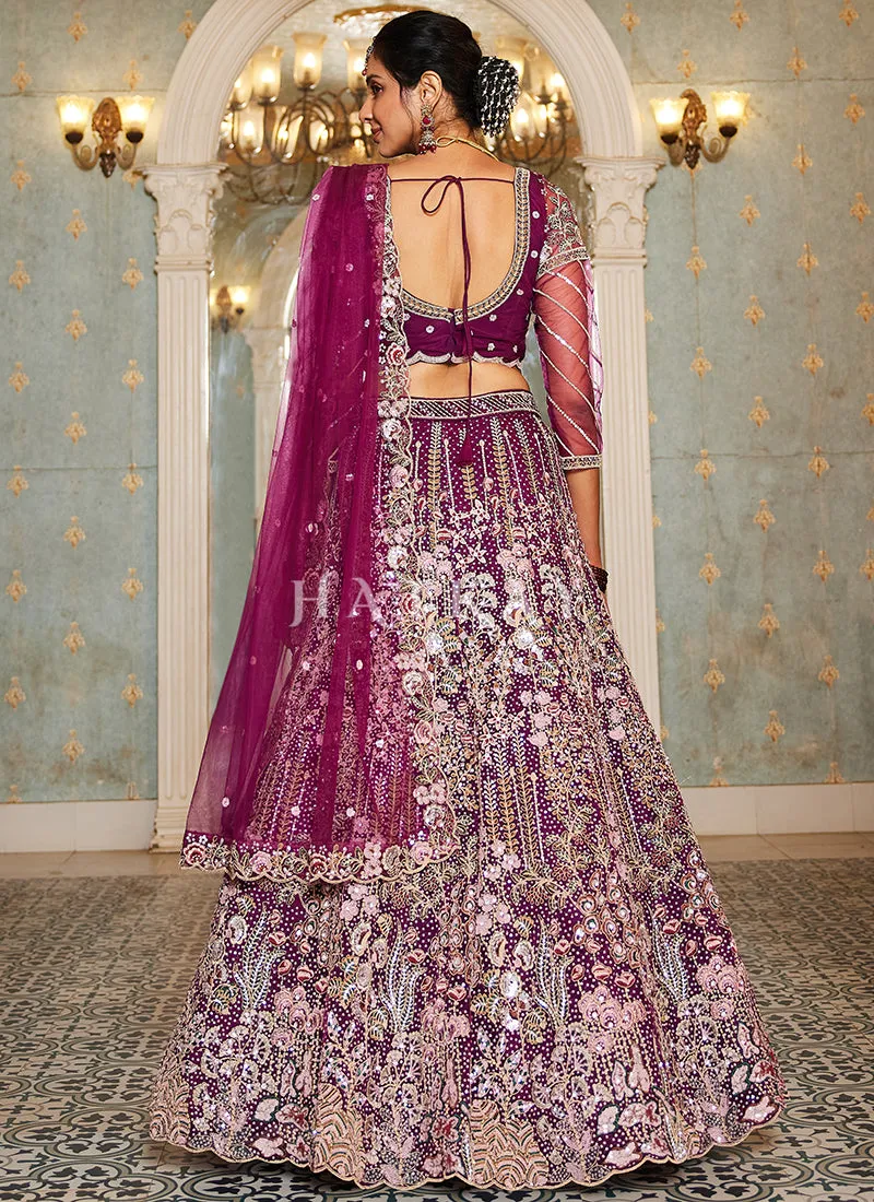 Burgundy Floral Embroidery Bridal Lehenga Choli
