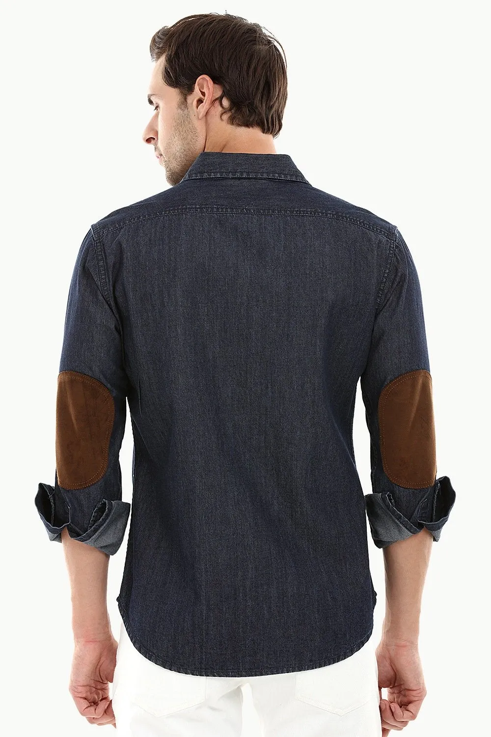 Casual Suede Patch Denim Shirt
