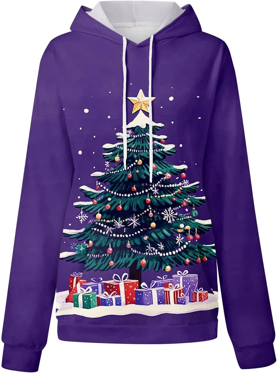 Christmas Sweatshirts For Women Trendy Oversized Hoodies Drawstring Long Sleeve Christmas Graphic Hoodies Lightweight