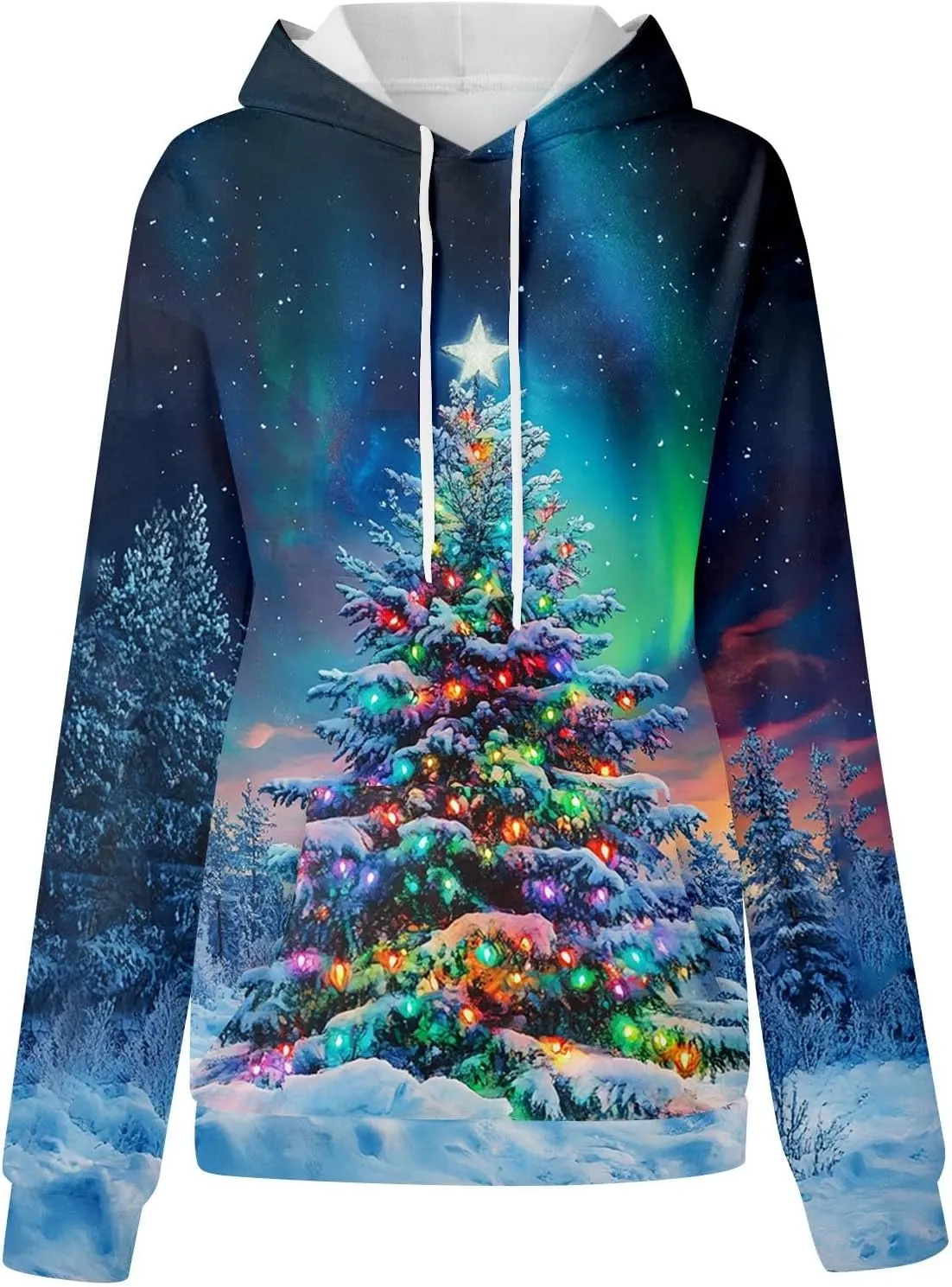 Christmas Sweatshirts For Women Trendy Oversized Hoodies Drawstring Long Sleeve Christmas Graphic Hoodies Lightweight