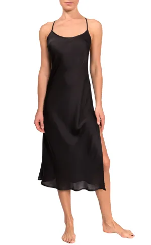 Clearance - Sloan T-Back Slip Dress - Black Satin