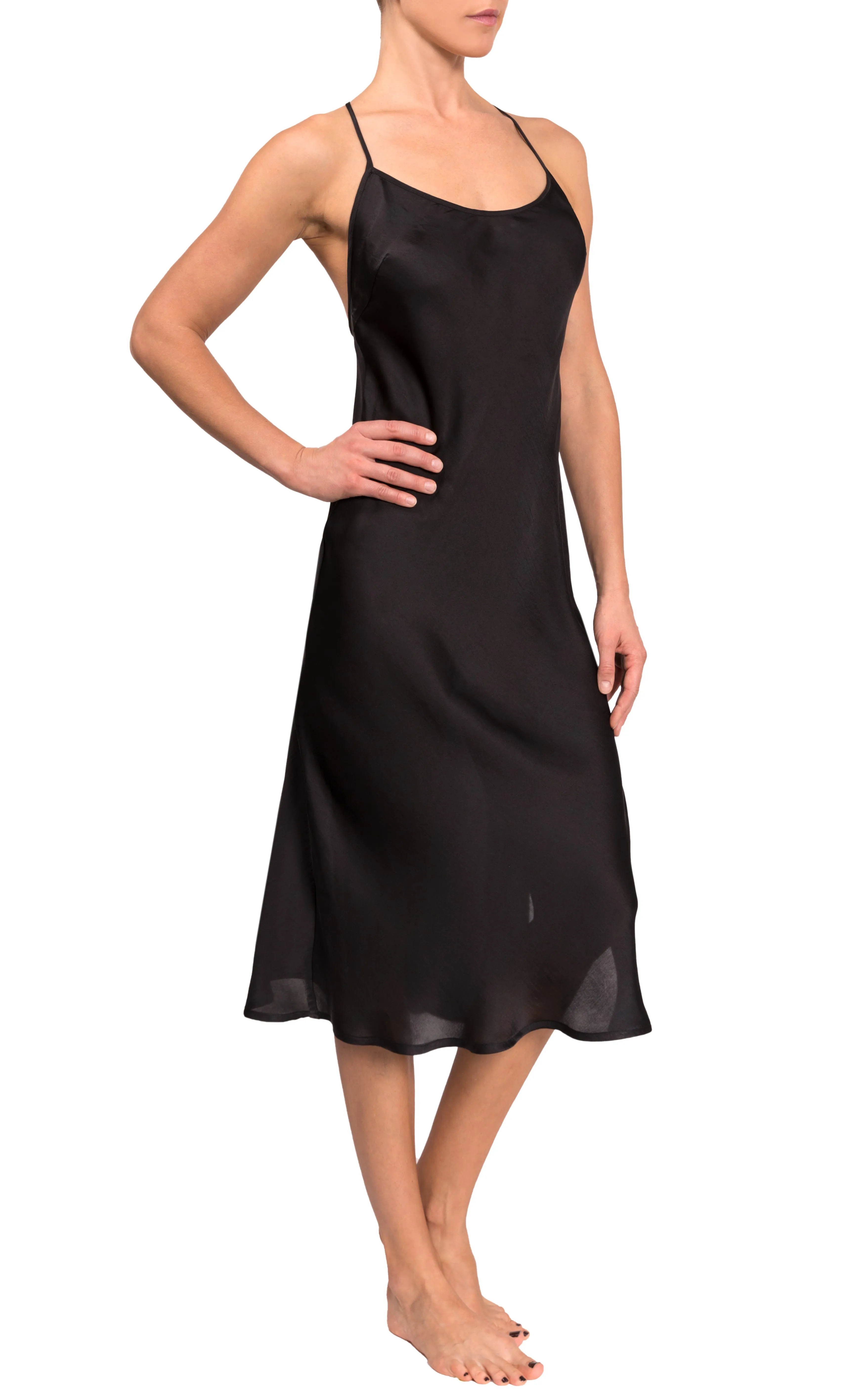 Clearance - Sloan T-Back Slip Dress - Black Satin