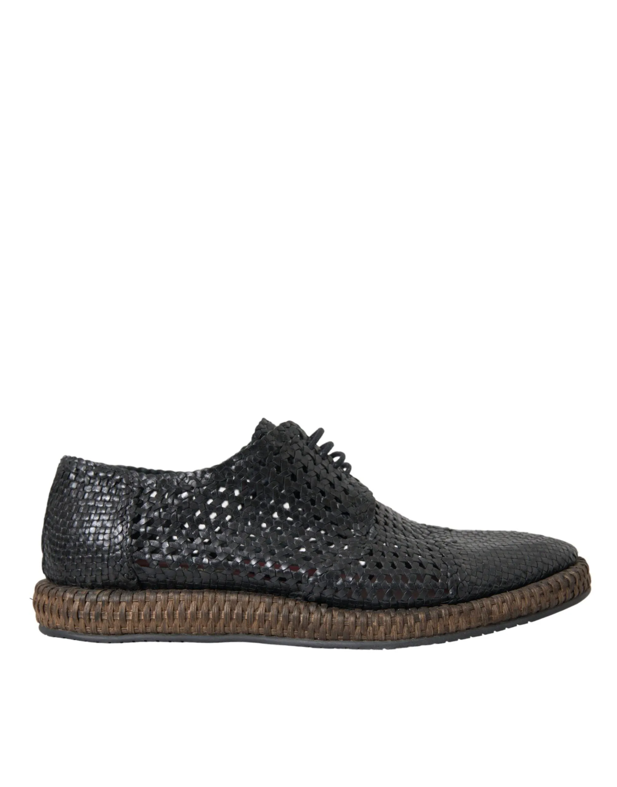 Dolce & Gabbana Black Woven Goat Leather Lace Up Derby Sko