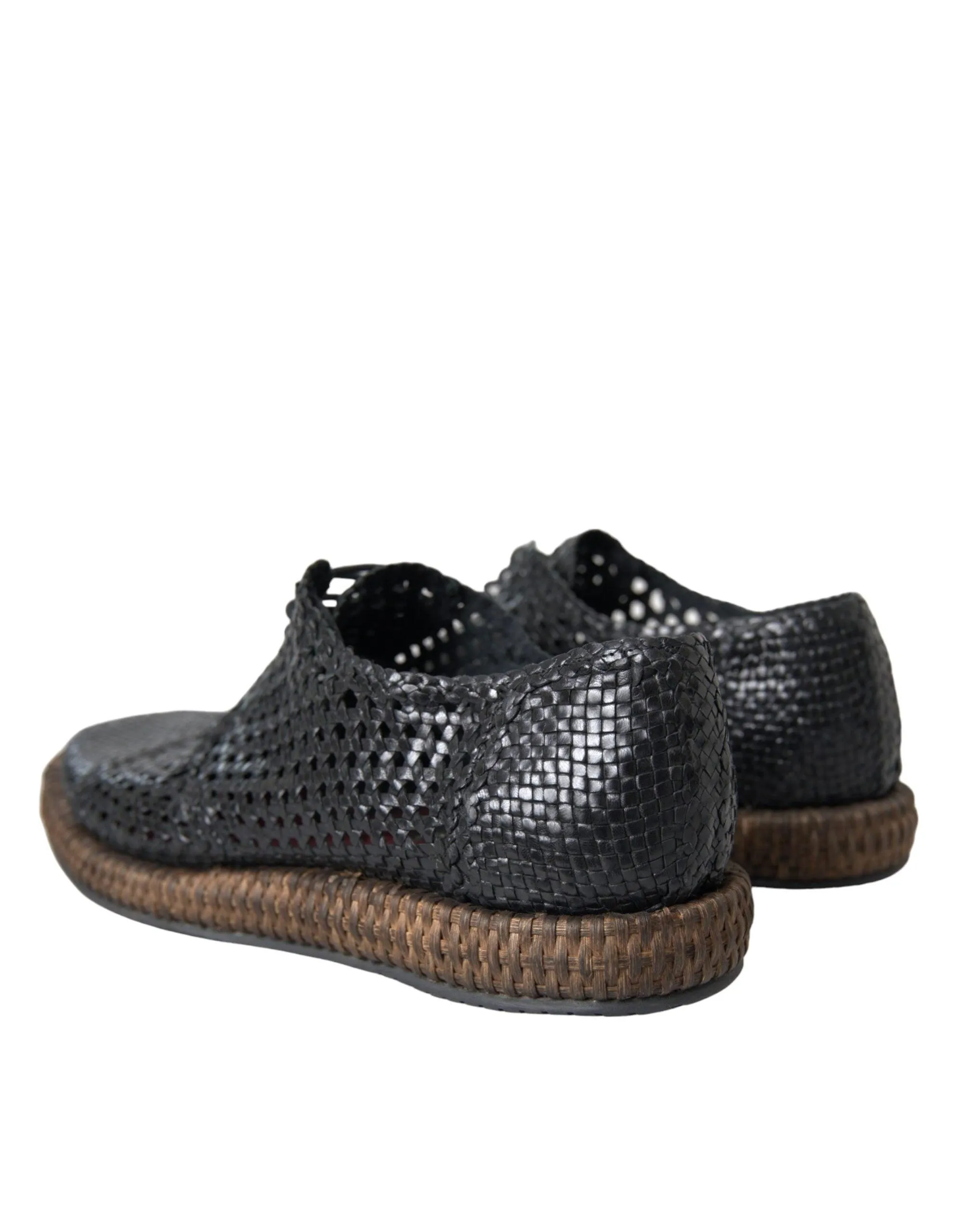 Dolce & Gabbana Black Woven Goat Leather Lace Up Derby Sko