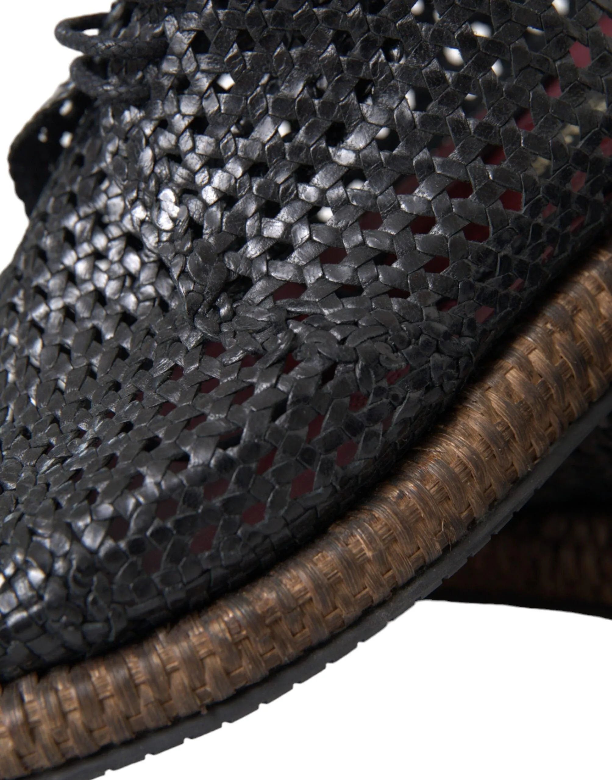 Dolce & Gabbana Black Woven Goat Leather Lace Up Derby Sko