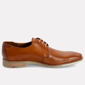 Felton Embossed Leather Chisel-Toe Derby / Brandy
