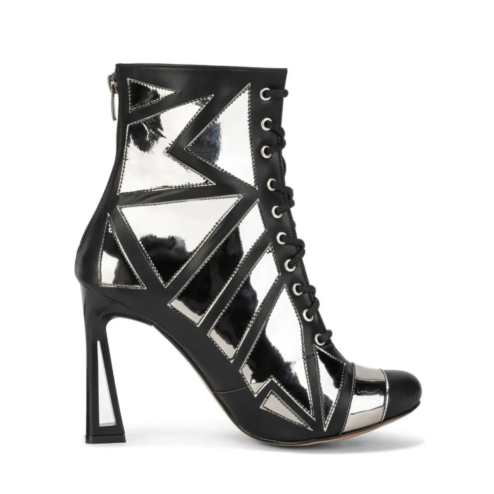 Geo - Vegan Leather Closed Toe Ankle Latin Dance Boots with Geometric Shapes (Street Sole)