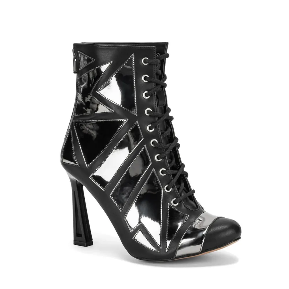 Geo - Vegan Leather Closed Toe Ankle Latin Dance Boots with Geometric Shapes (Street Sole)
