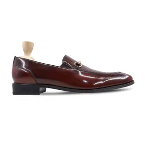 Handmade Custom Oxblood Patina Box Leather High Shine Mens Loafers