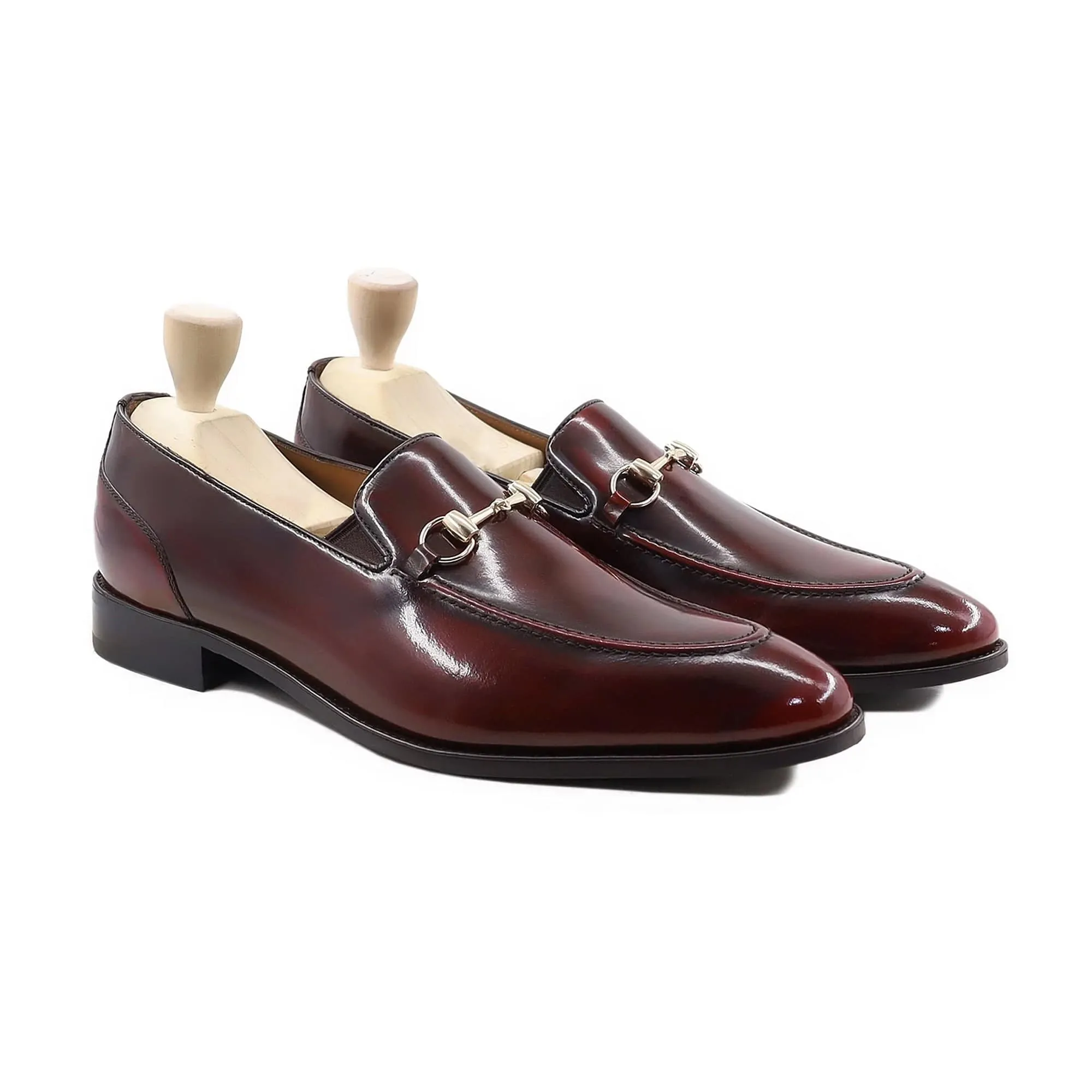Handmade Custom Oxblood Patina Box Leather High Shine Mens Loafers
