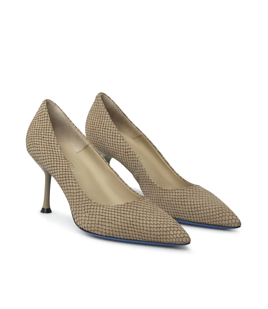 Hazelnut embossed nubuck pumps
