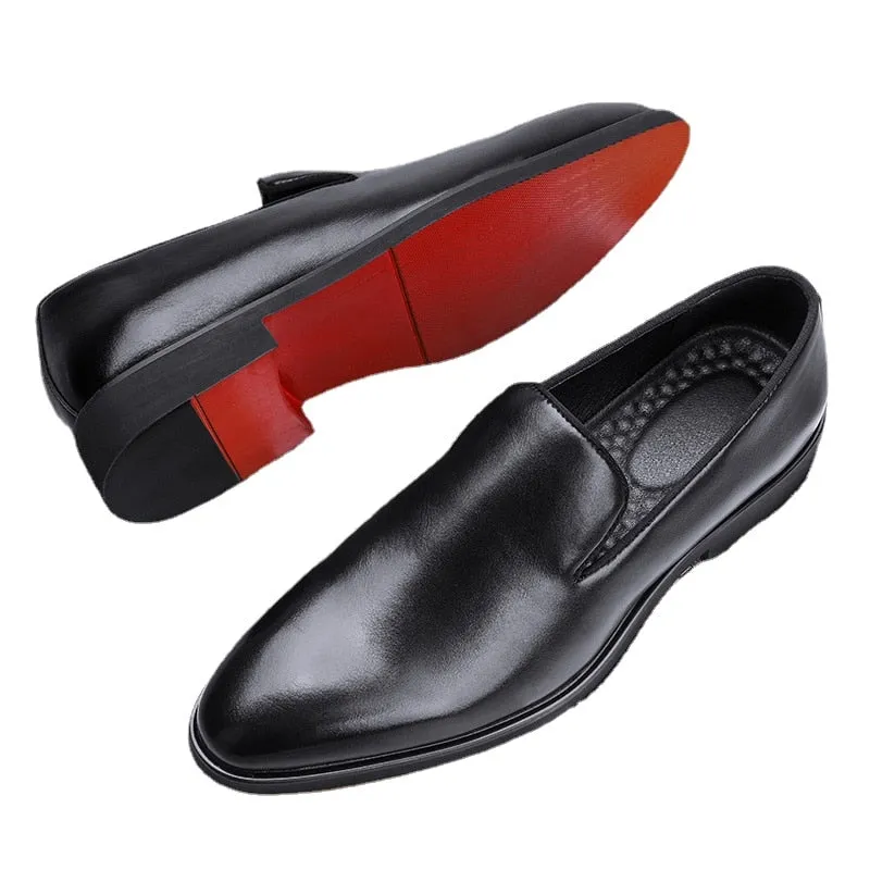 Jinquedai Red Sole Loafers Men Shoes PU Solid Color Fashion Business Casual Party Daily Versatile Simple Lightweight Classic Dress Shoes