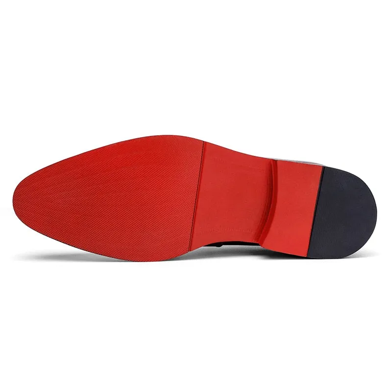 Jinquedai Red Sole Loafers Men Shoes PU Solid Color Fashion Business Casual Party Daily Versatile Simple Lightweight Classic Dress Shoes