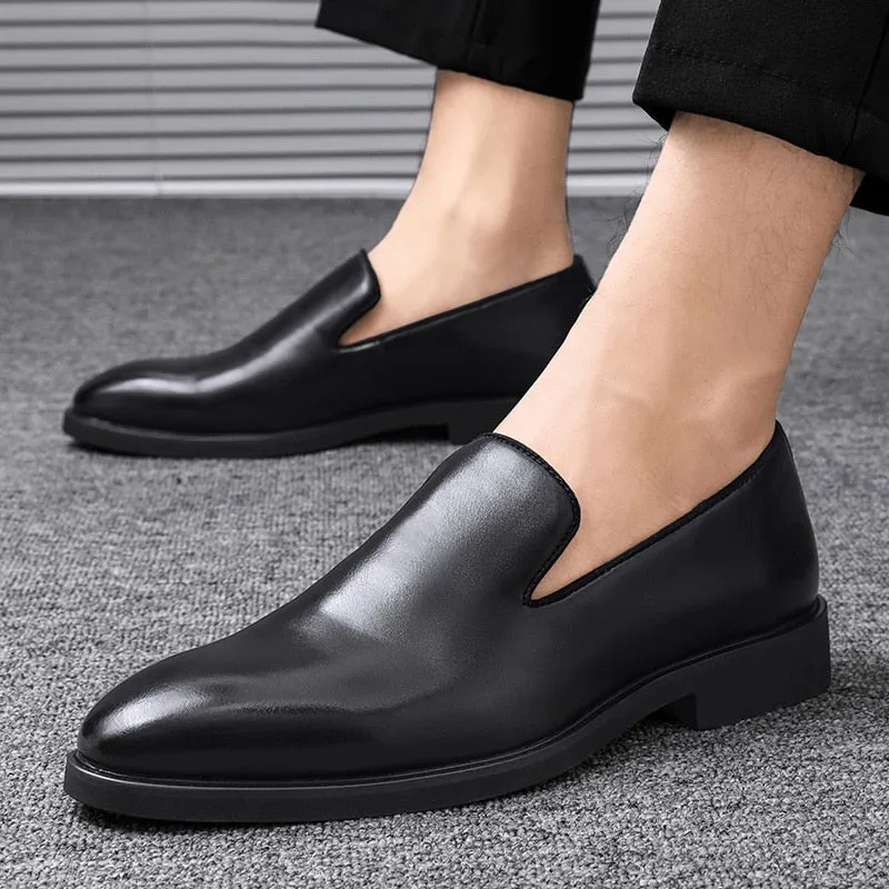 Jinquedai Red Sole Loafers Men Shoes PU Solid Color Fashion Business Casual Party Daily Versatile Simple Lightweight Classic Dress Shoes