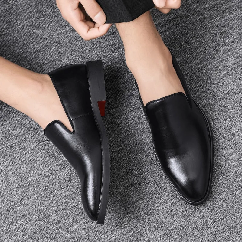 Jinquedai Red Sole Loafers Men Shoes PU Solid Color Fashion Business Casual Party Daily Versatile Simple Lightweight Classic Dress Shoes