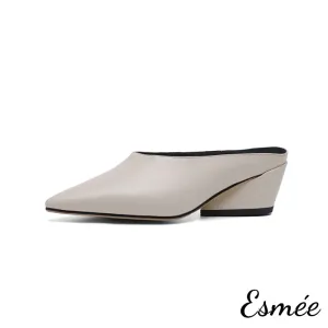 Leather Mules with Chunk Heels