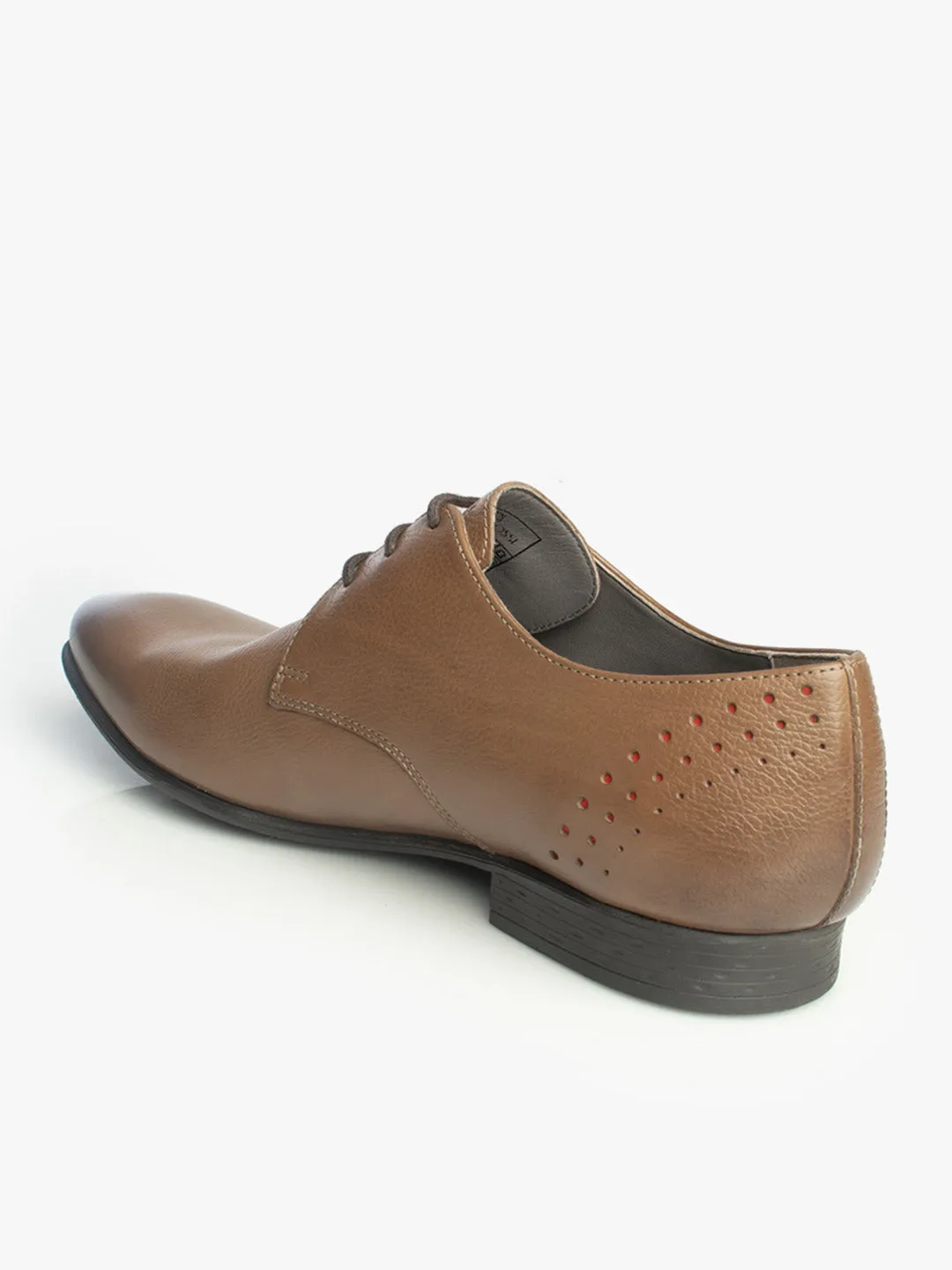 Men Beige Solid Derby Formal Shoes