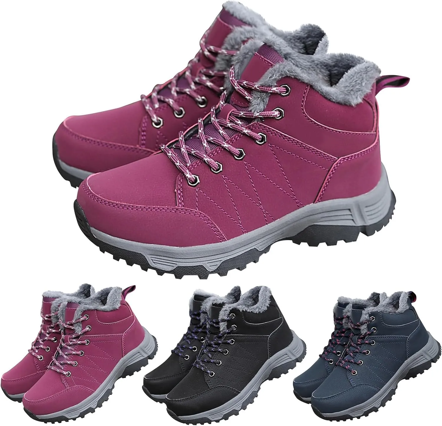 Men Work Boots Wide Width Hiking Sneakers Shoes with Fur Lined Womens Safety Toe Shoes Waterproof Waterproof Outdoor Shoes Lightweight Anti Slip Hike Grounded Footwear