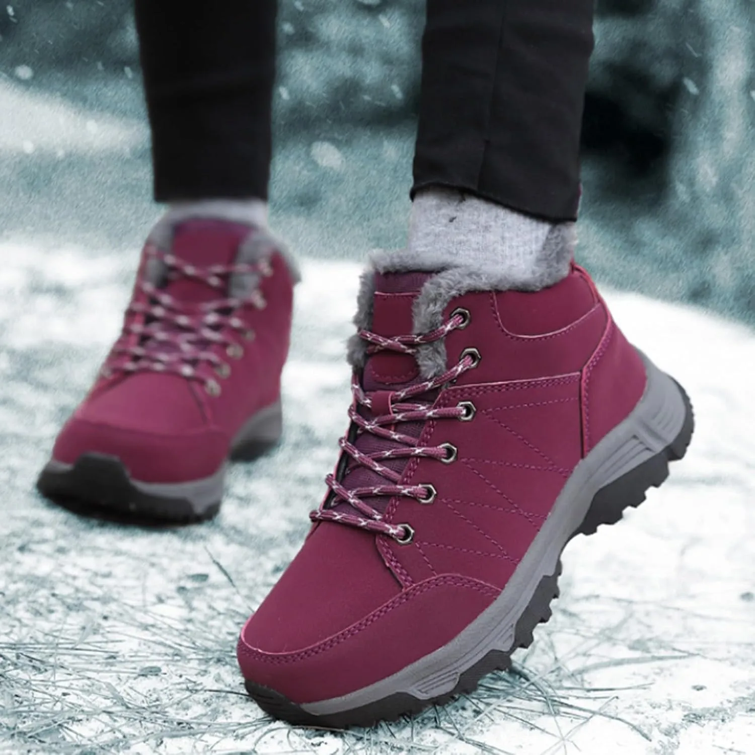 Men Work Boots Wide Width Hiking Sneakers Shoes with Fur Lined Womens Safety Toe Shoes Waterproof Waterproof Outdoor Shoes Lightweight Anti Slip Hike Grounded Footwear