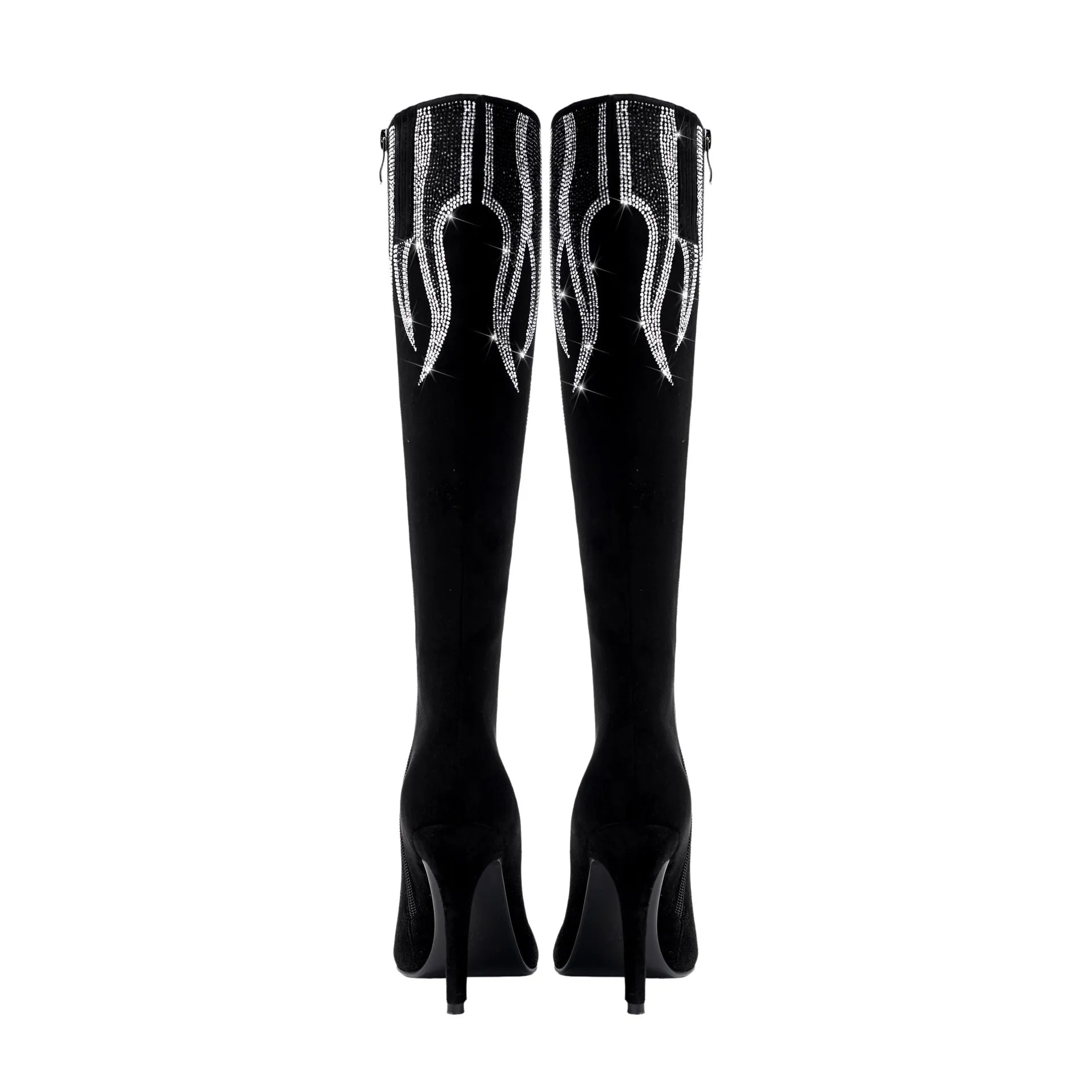 Pointed-Toe Color-Block Slim High Heels Trendy Women's Boots