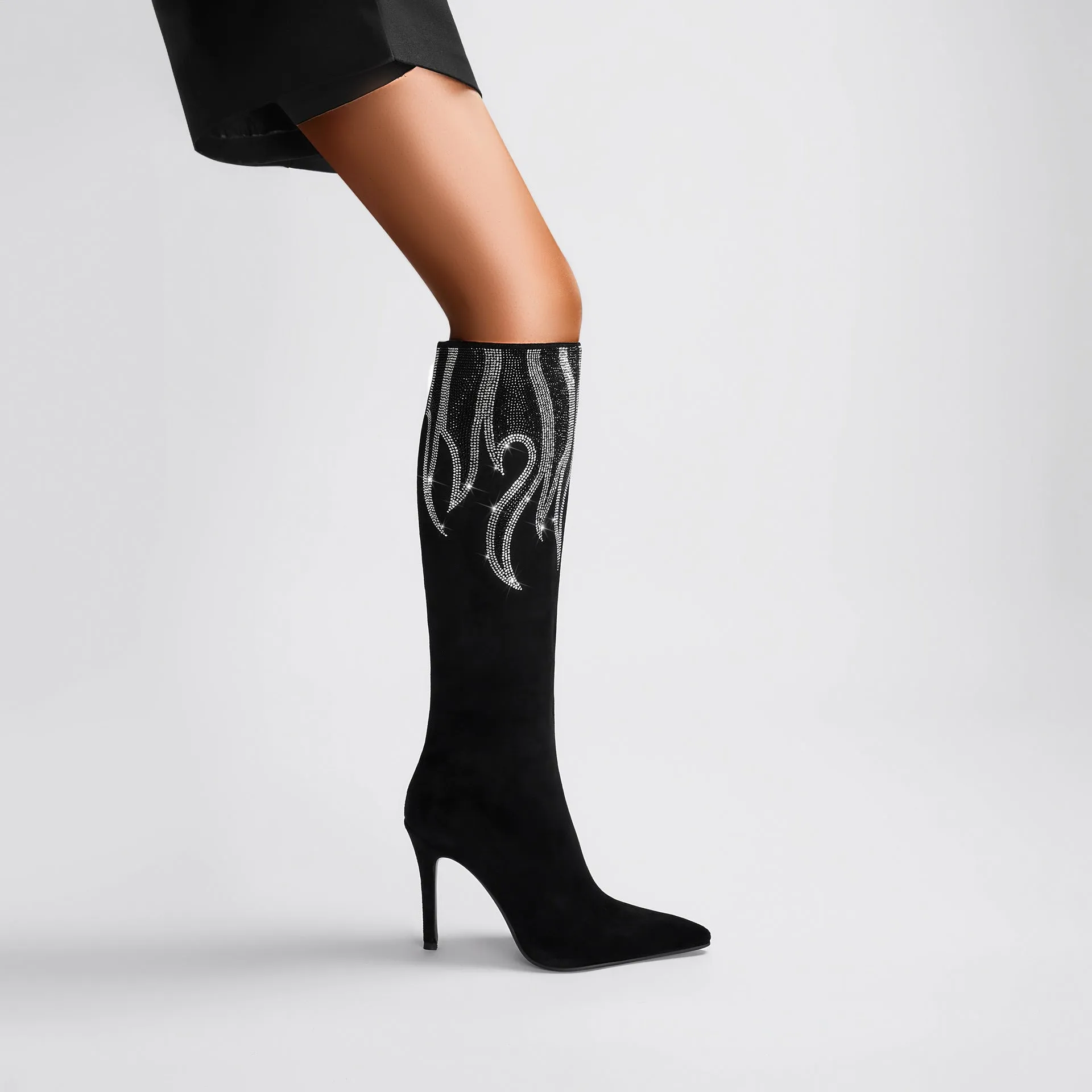 Pointed-Toe Color-Block Slim High Heels Trendy Women's Boots