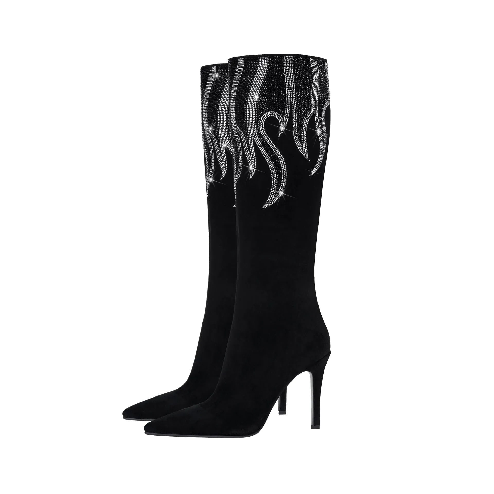 Pointed-Toe Color-Block Slim High Heels Trendy Women's Boots