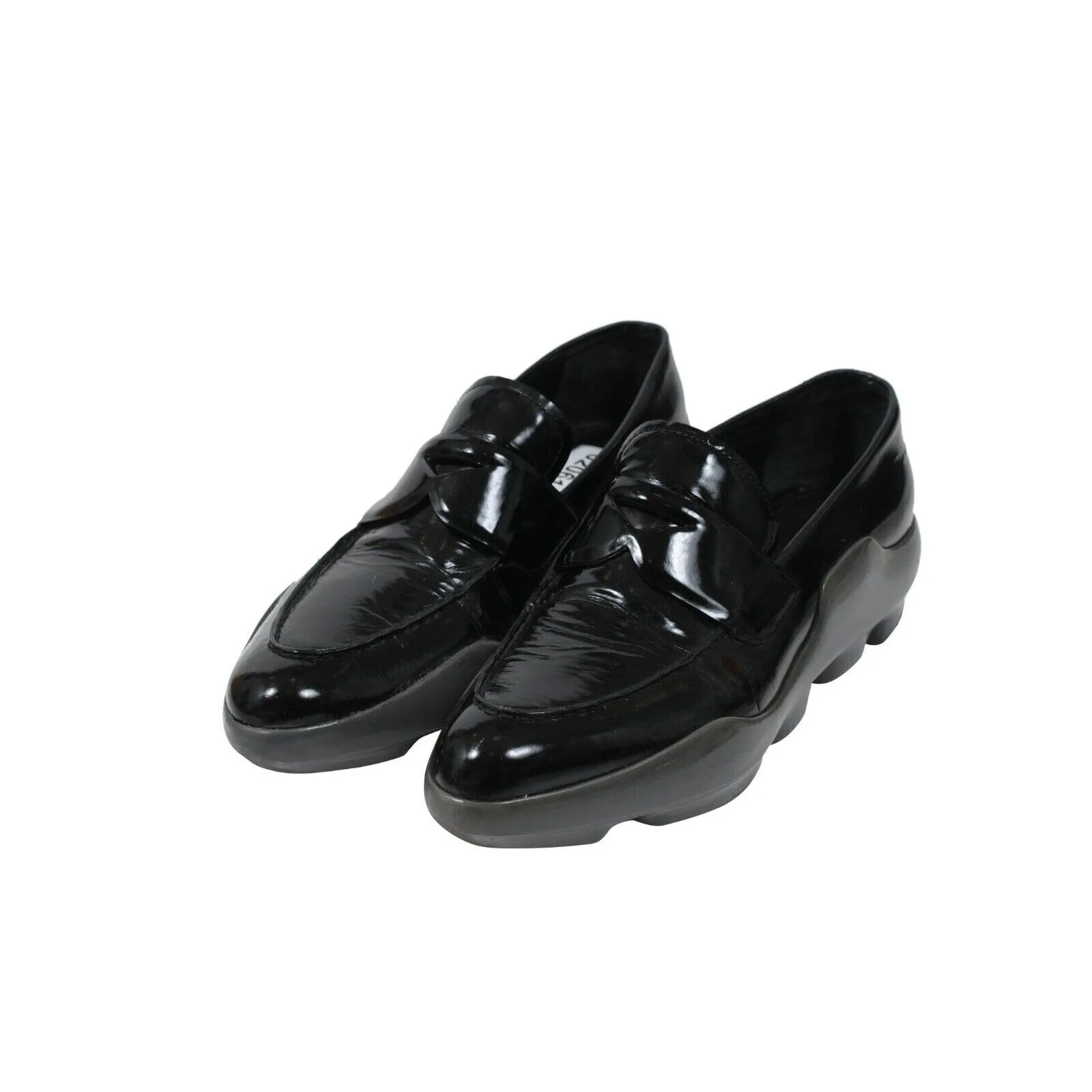 Prada Vintage Platform Penny Loafers Black Leather Gray Rubber Sole