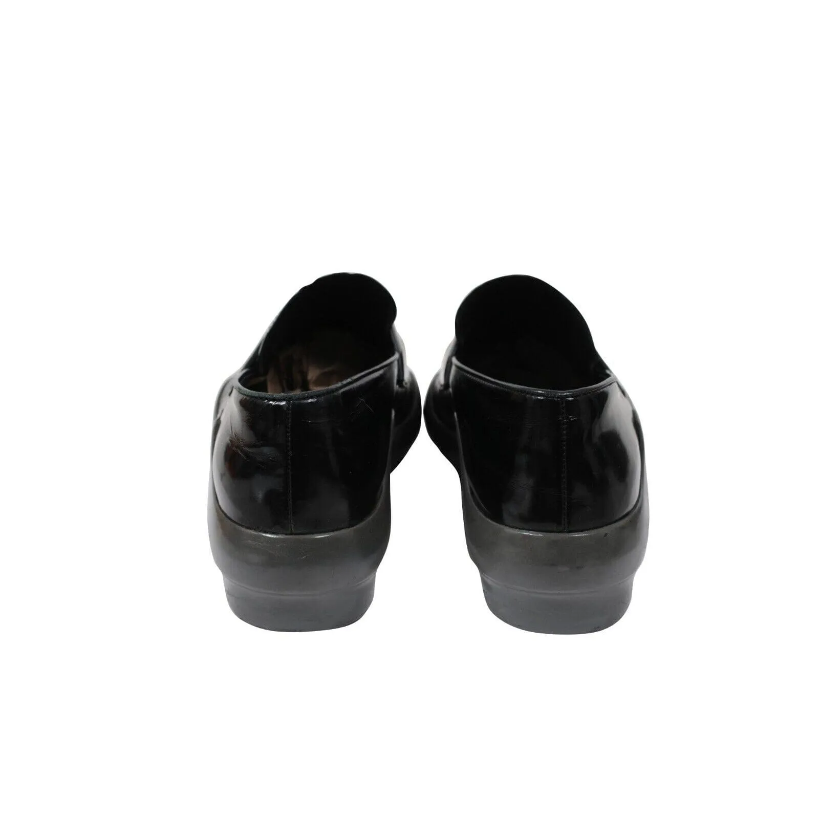 Prada Vintage Platform Penny Loafers Black Leather Gray Rubber Sole