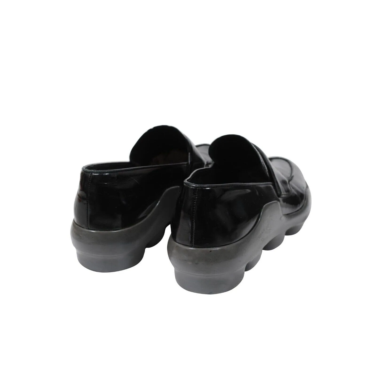 Prada Vintage Platform Penny Loafers Black Leather Gray Rubber Sole