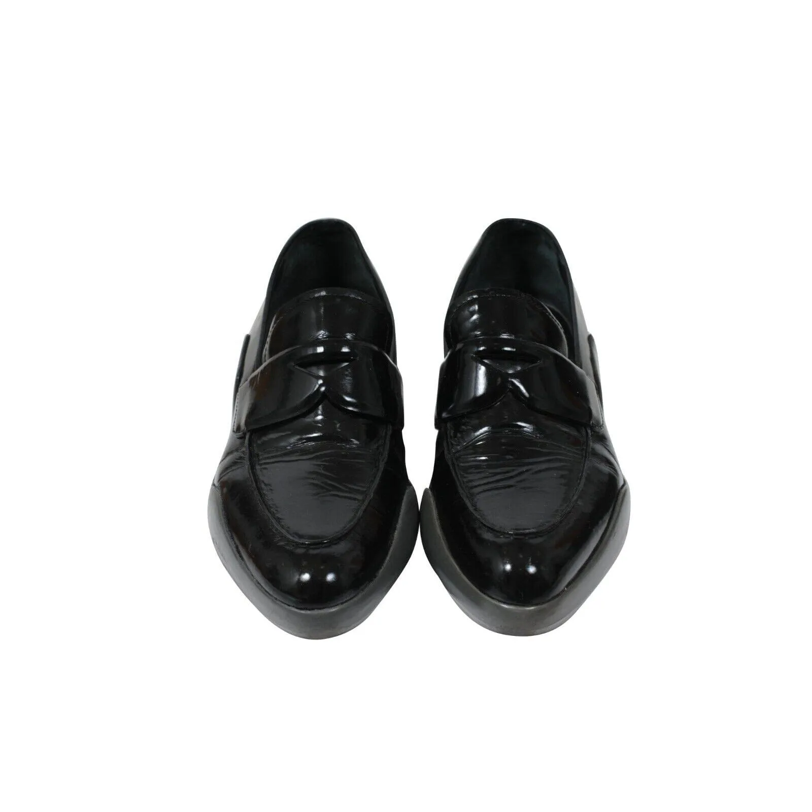 Prada Vintage Platform Penny Loafers Black Leather Gray Rubber Sole