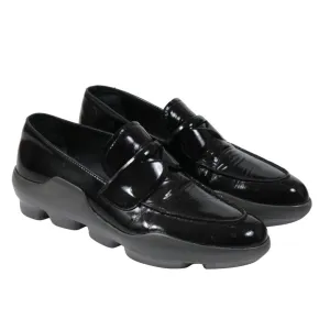 Prada Vintage Platform Penny Loafers Black Leather Gray Rubber Sole