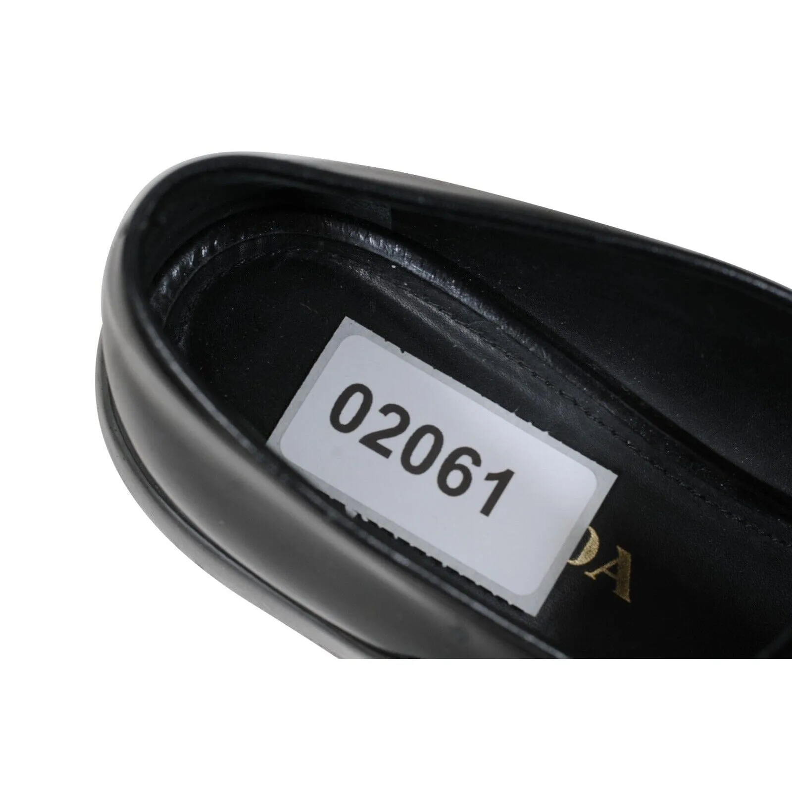 Prada Vintage Platform Penny Loafers Black Leather Gray Rubber Sole