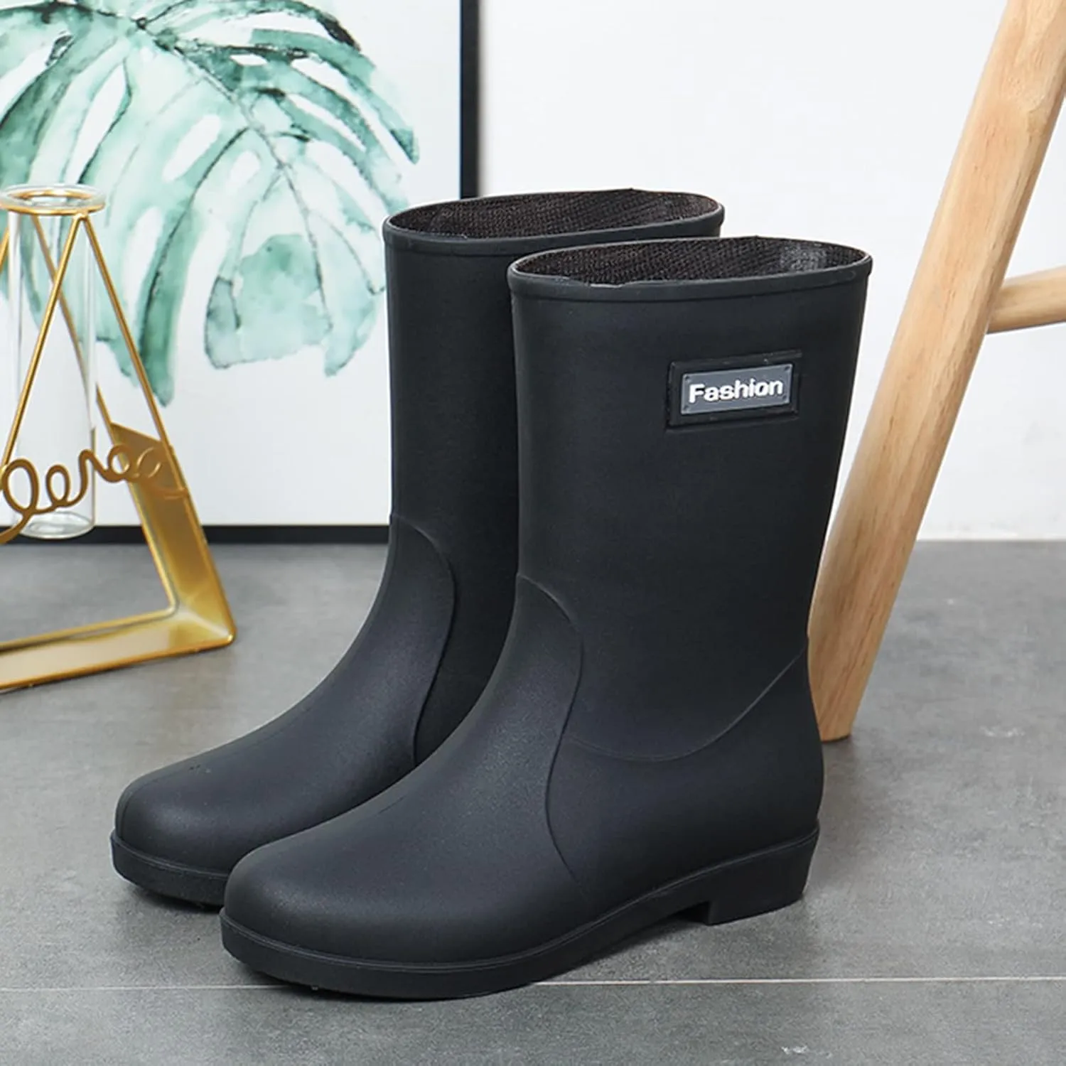 Rain Boots Women Tall Waterproof Mens Grounded Footwear Booties To Wear with Dresses Casual Barefoot Shoes Women's Mid Calf Rain Boots Printed Waterproof Chelsea Boots