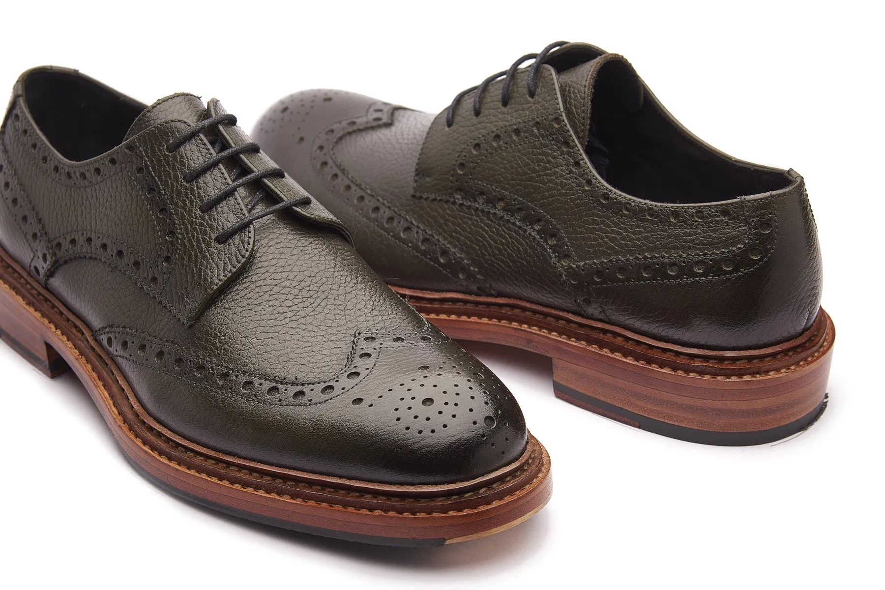 Rudolph-X, Wingtip Derby - Green Milled Grain | New Age