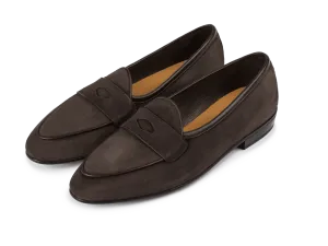 Sagan Classic Ginkgo Loafers in Lusitanias Dark Brown Asteria Suede with Rubber Sole