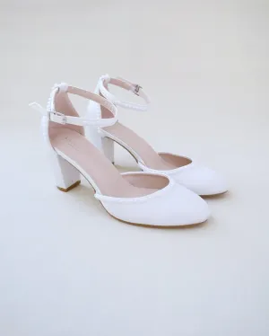 Satin Block Heel with Mini Pearls