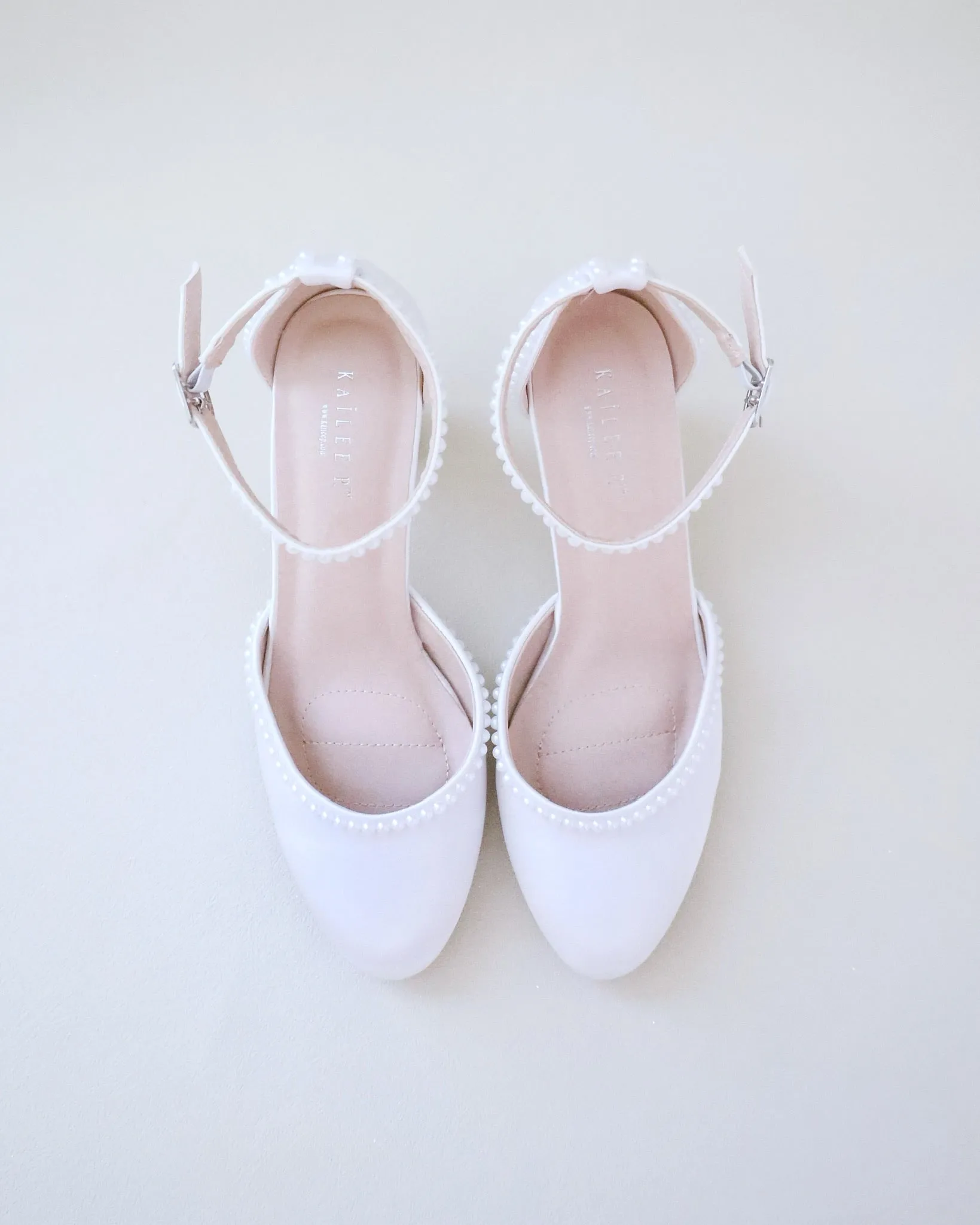 Satin Block Heel with Mini Pearls