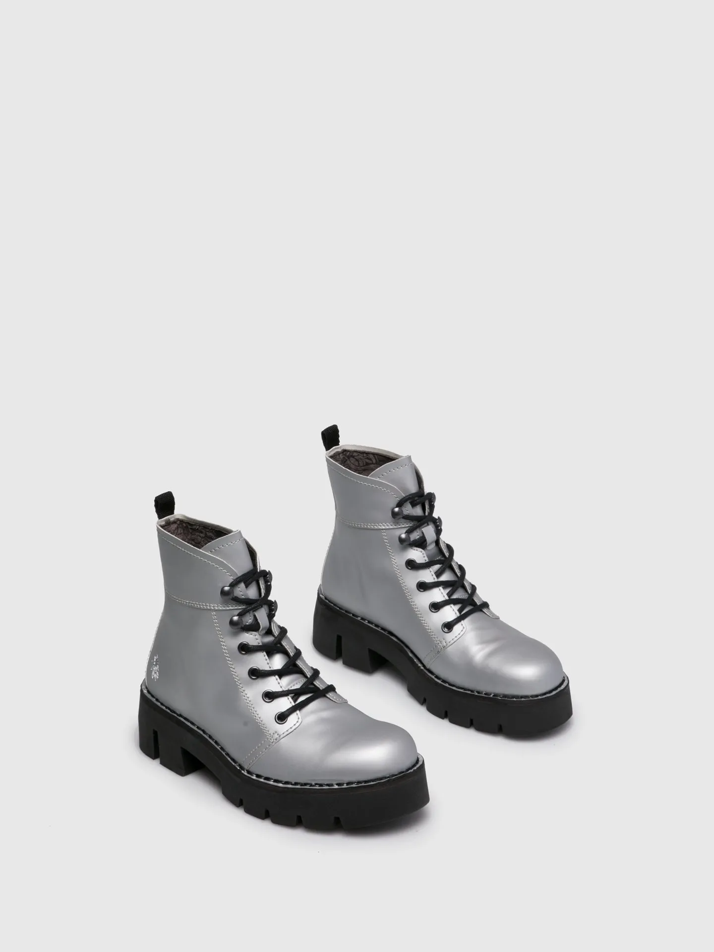 Silver Lace-up Ankle Boots