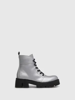 Silver Lace-up Ankle Boots
