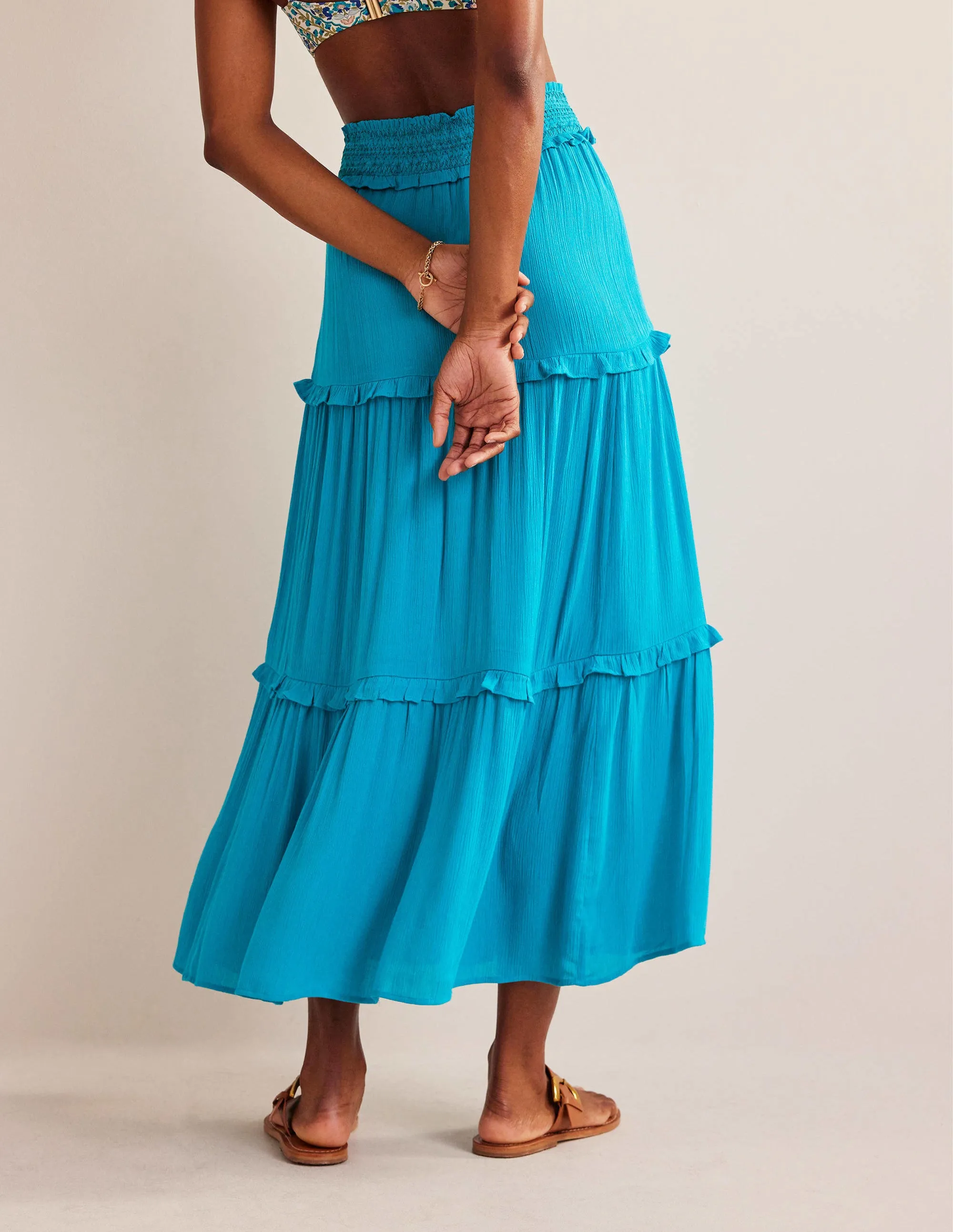 Smocked-Waist Holiday Skirt-Ultramarine