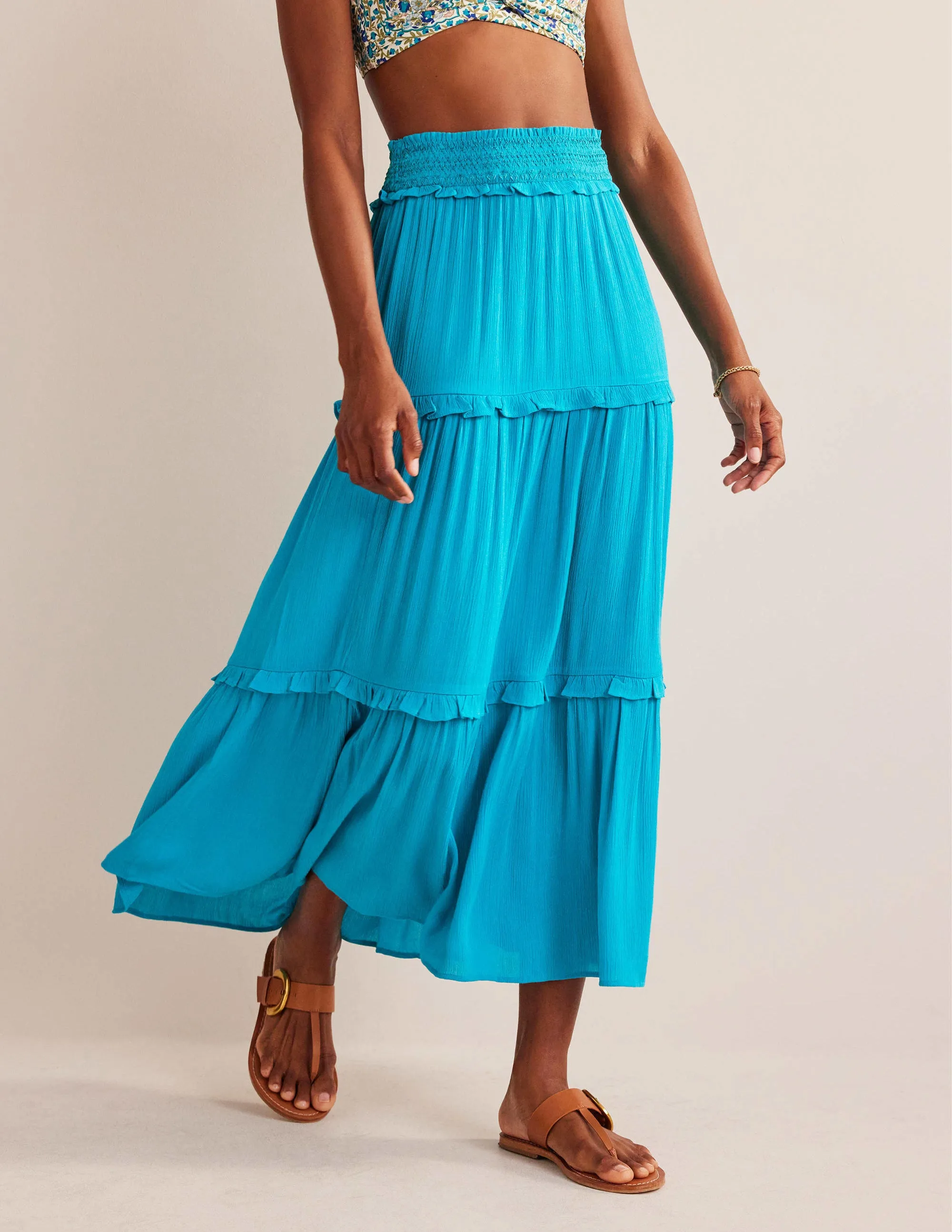 Smocked-Waist Holiday Skirt-Ultramarine