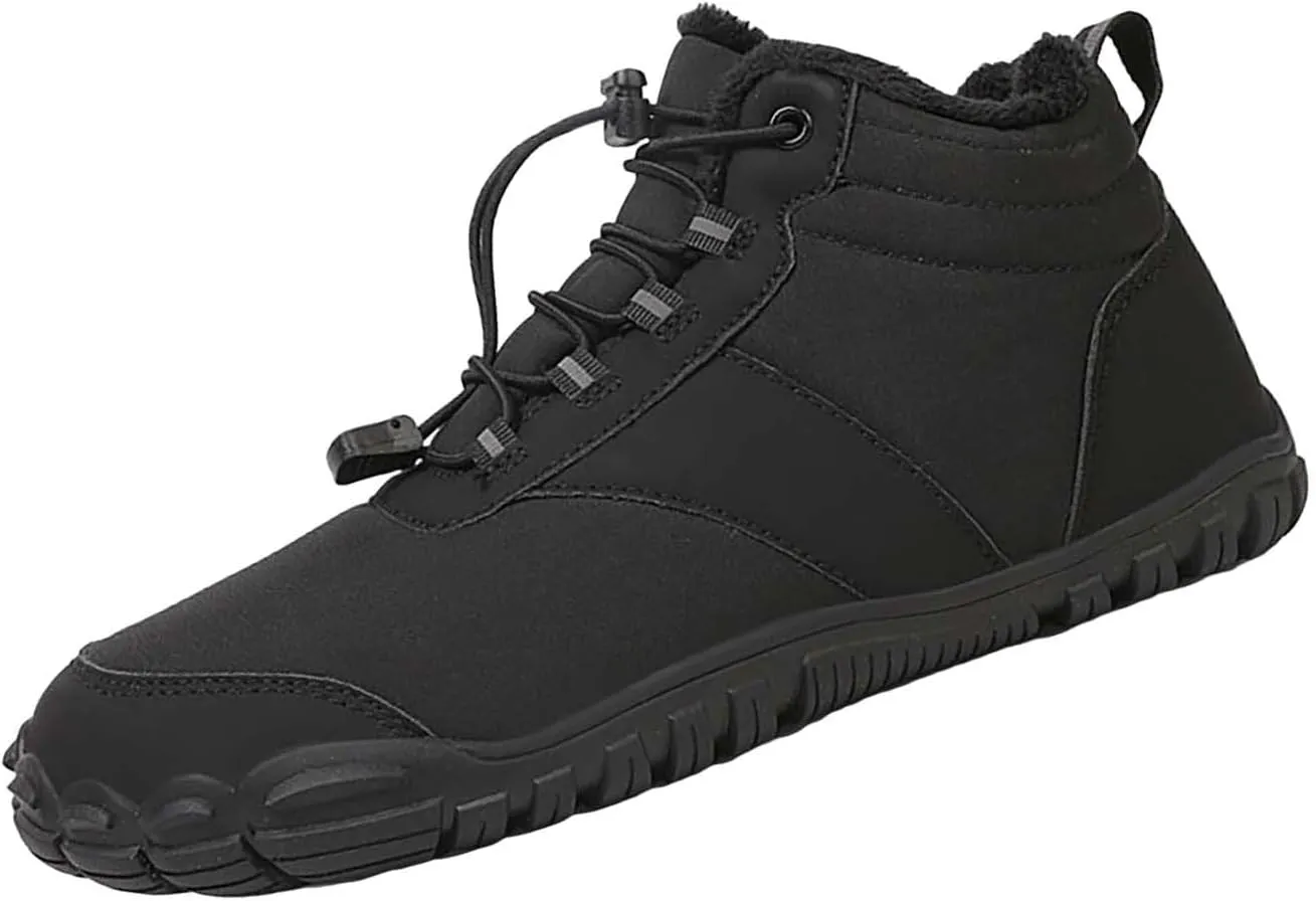 Snow Boots for Men Barefoot Shoes Waterproof Women Work Boots Hiking Sneakers Warm Fur Lined Slip Resistant Outdoor Shoes Lightweight Hike Grounded Footwear