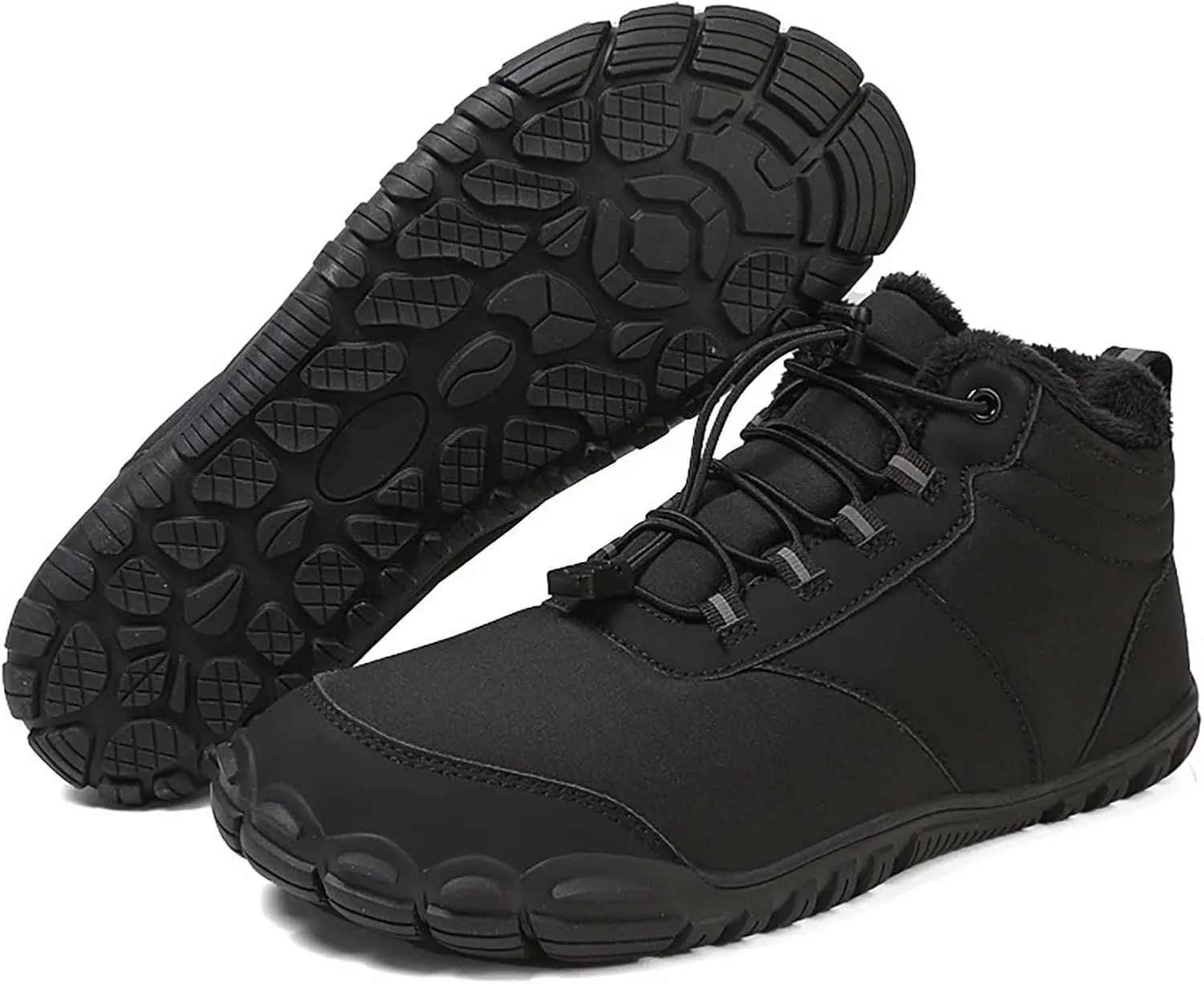 Snow Boots for Men Barefoot Shoes Waterproof Women Work Boots Hiking Sneakers Warm Fur Lined Slip Resistant Outdoor Shoes Lightweight Hike Grounded Footwear