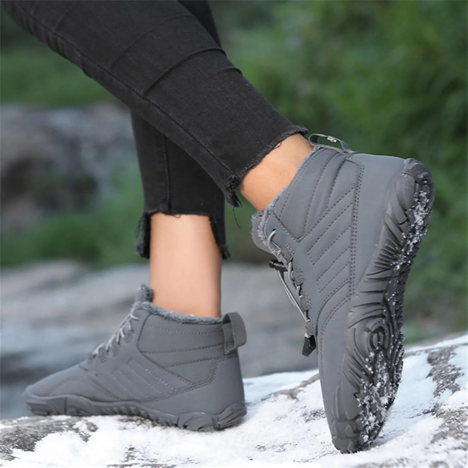 Snow Boots for Men Barefoot Shoes Waterproof Women Work Boots Hiking Sneakers Warm Fur Lined Slip Resistant Outdoor Shoes Lightweight Hike Grounded Footwear