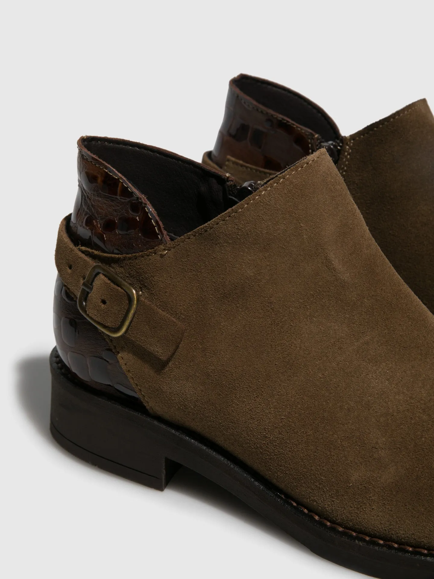 Tan Buckle Ankle Boots