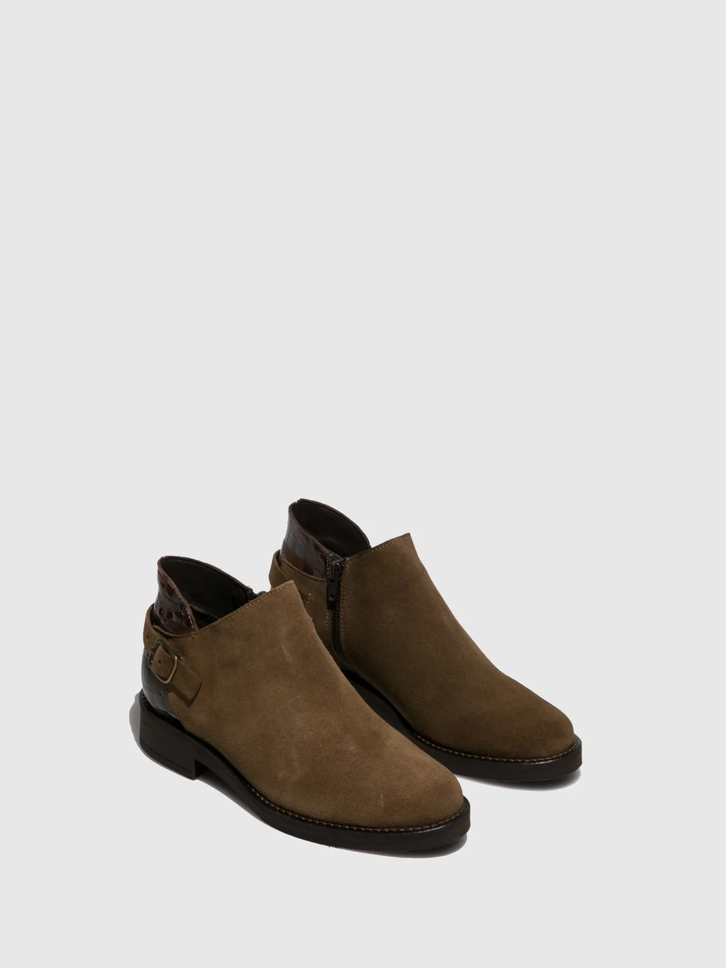 Tan Buckle Ankle Boots