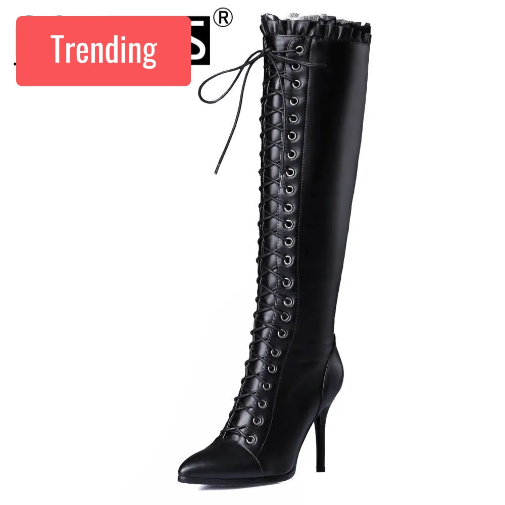 Trendy Mid Calf Pinted Toe Leather Boots